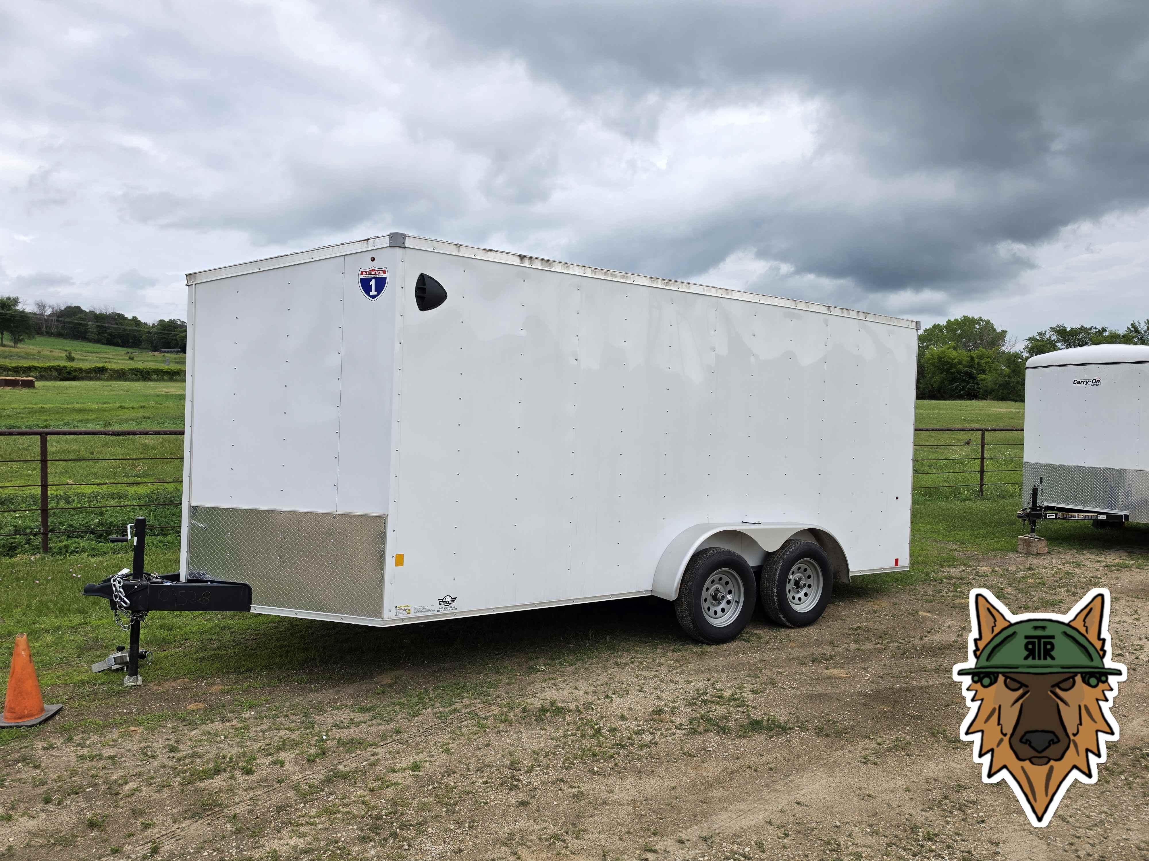 7x16 white enclosed cargo trailer with dual axles and diamond plate lower trim - rental in Cannon Falls MN